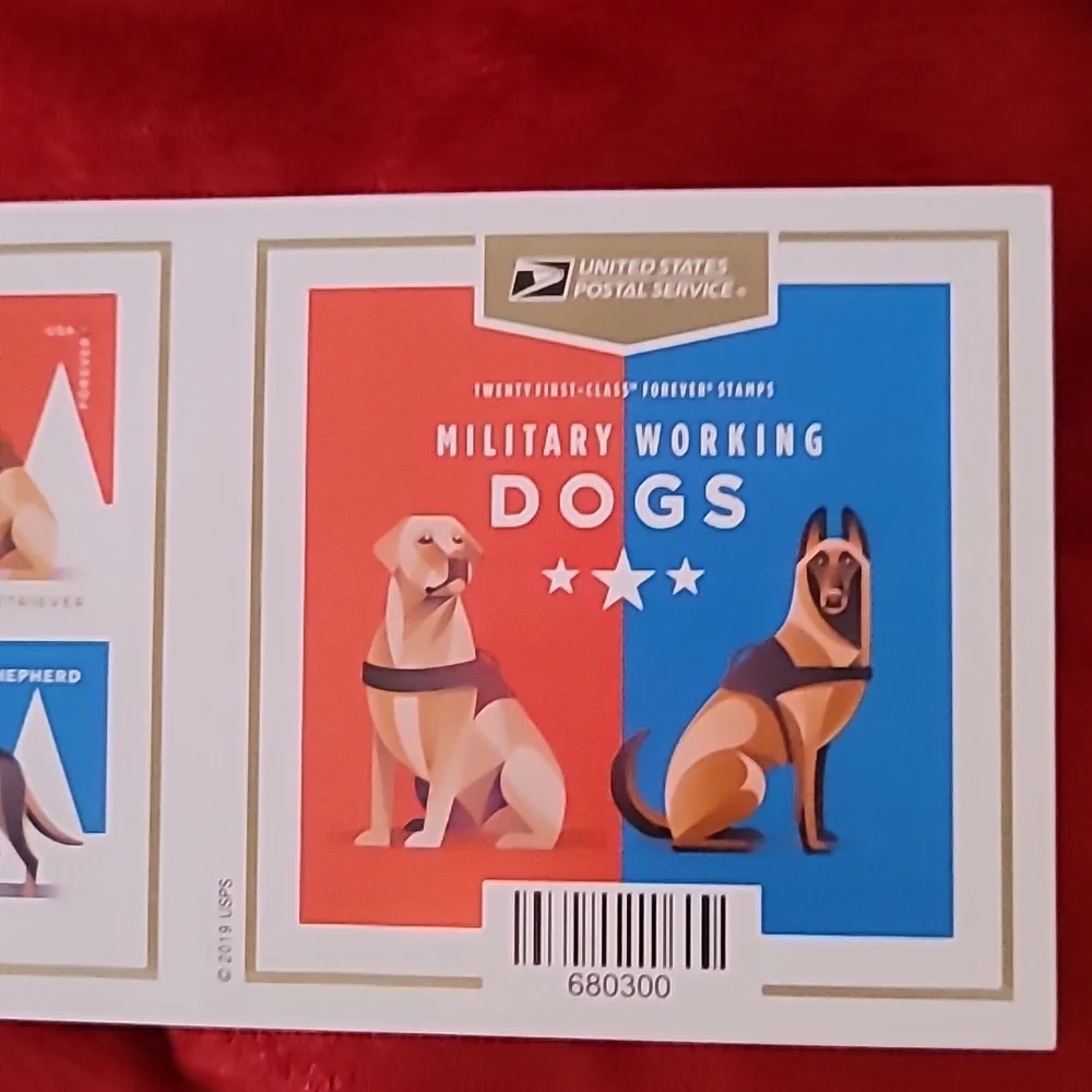 100‎ USPS Military Working Dogs Forever Postage Stamps German Dutch Shepherd Lab